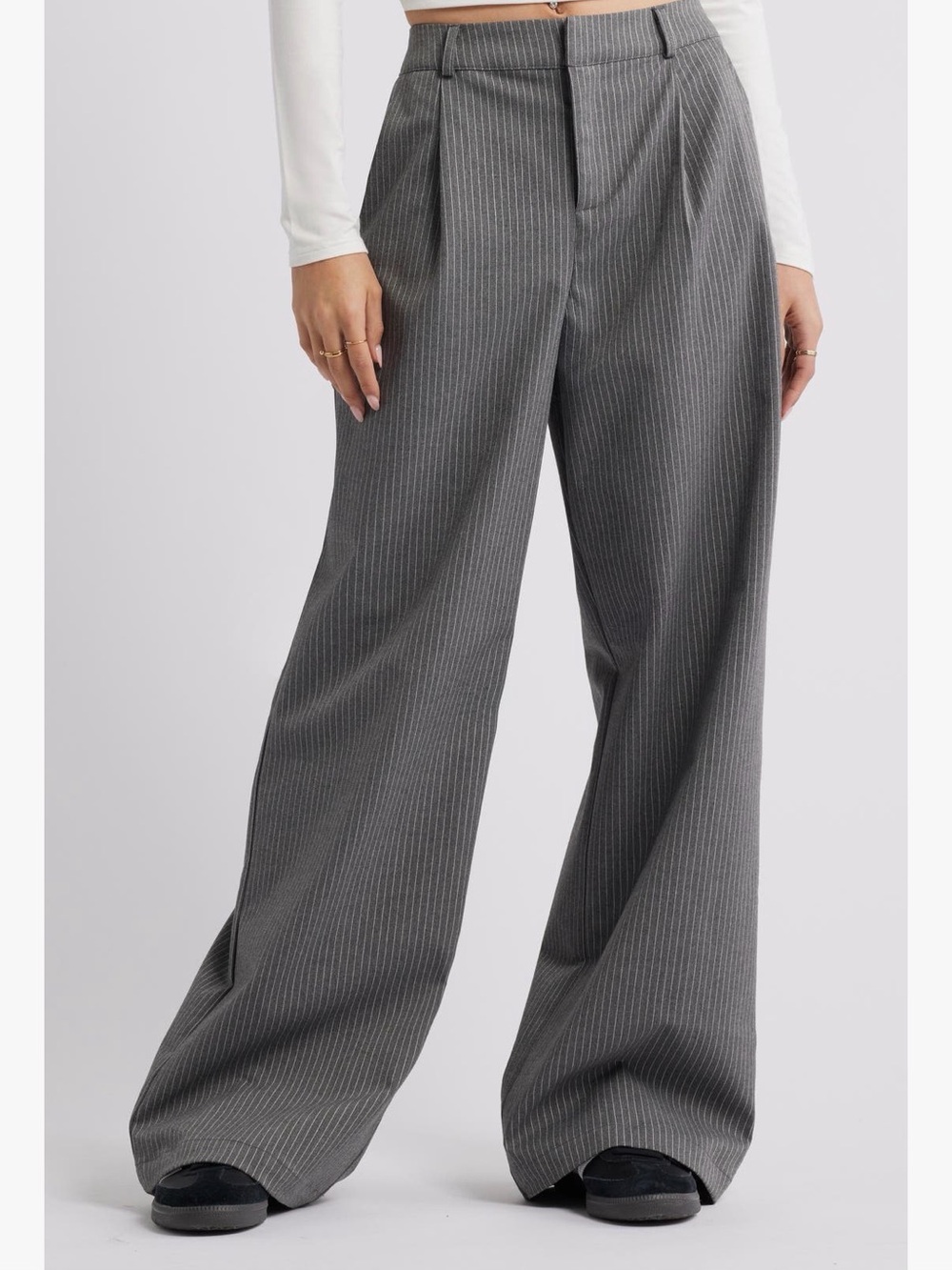 Nordstrom Wide-Leg Pinstripe Trousers in Gray